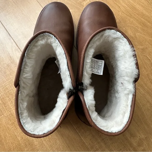 UGG Abree Mini Brown Leather Ankle Boots, Women’s Size 12