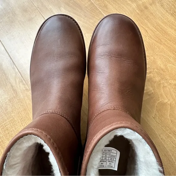 UGG Abree Mini Brown Leather Ankle Boots, Women’s Size 12