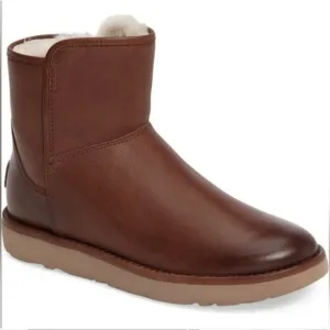 UGG Abree Mini Brown Leather Ankle Boots, Women’s Size 12