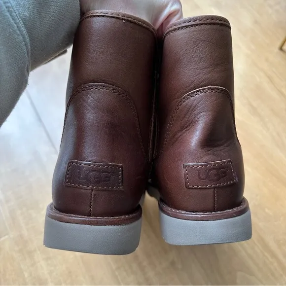 UGG Abree Mini Brown Leather Ankle Boots, Women’s Size 12