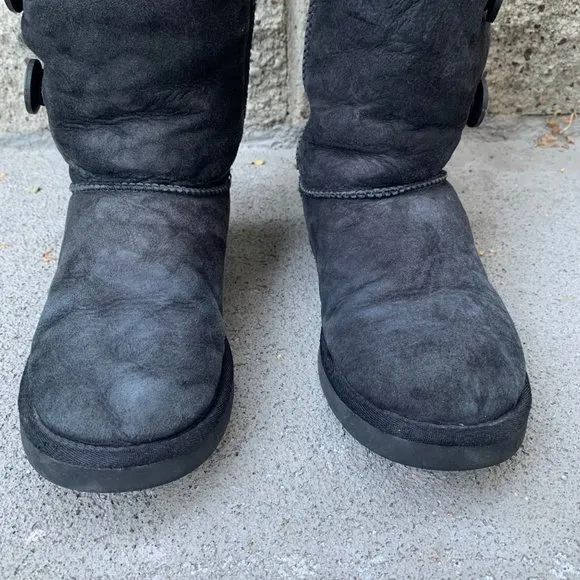 UGG AUSTRALIA Bailey Button Boots Womens 7 38 Black Shearling Tall Boot VGUC