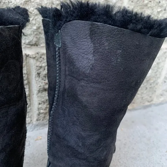 UGG AUSTRALIA Bailey Button Boots Womens 7 38 Black Shearling Tall Boot VGUC