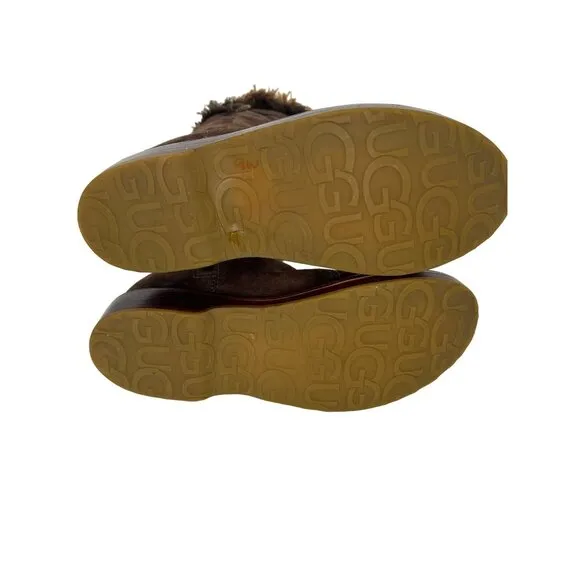 UGG AUSTRALIA Boots‎ Womens Sz 6 Brown Tall Suede Sheepskin Fringe Native 5547
