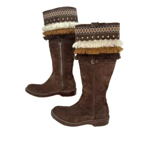 UGG AUSTRALIA Boots‎ Womens Sz 6 Brown Tall Suede Sheepskin Fringe Native 5547