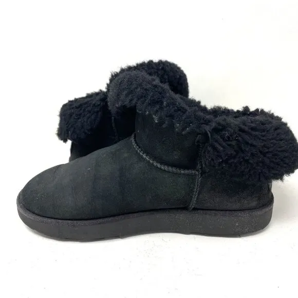UGG Australia Classic Mini‎ Sheepskin Cuff Boots Black Size 10 Women’s Warm