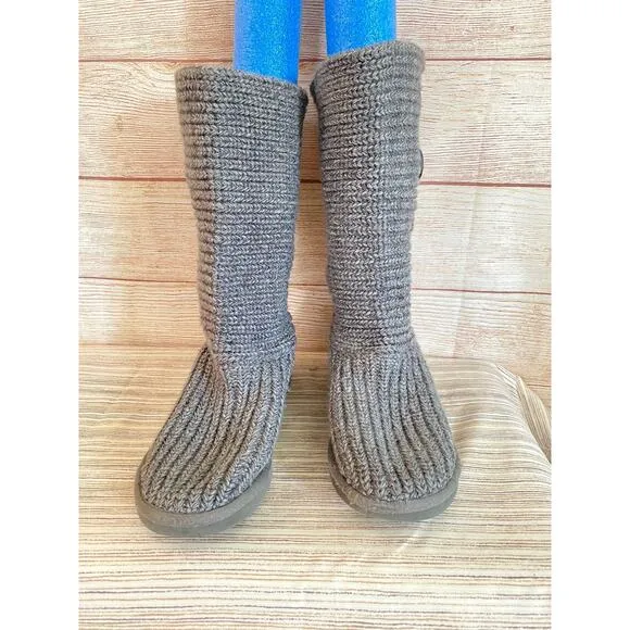 UGG Australia Girl's Gray Warm Twisted Cable Over The Knee Style Boots US 4