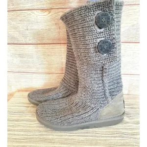 UGG Australia Girl's US 4 Gray Warm Twisted Cable Over The Knee Boots Pre-owned