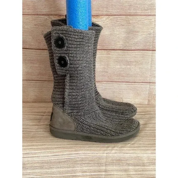 UGG Australia Girl's US 4 Gray Warm Twisted Cable Over The Knee Boots Pre-owned