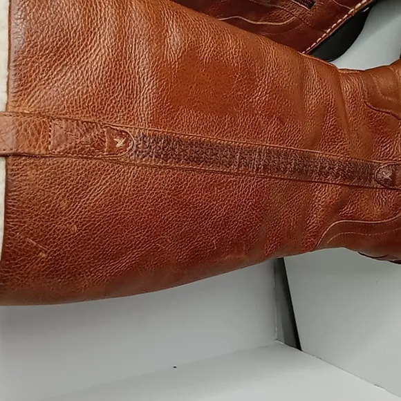 UGG Australia -Leather Wedge Tall Boots w/ Sheepskin - British Tan -size 6