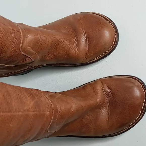 UGG Australia -Leather Wedge Tall Boots w/ Sheepskin - British Tan -size 6