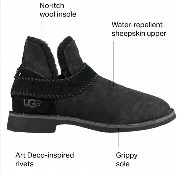 UGG Australia Mc Coy  Black Leather Ankle Boots Shoes 7.5