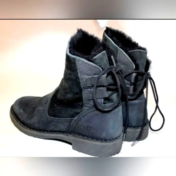 UGG Australia Uggs Naiyah Black Leather Boots Shearling warm 8