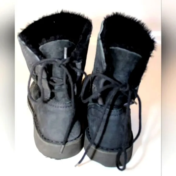 UGG Australia Uggs Naiyah Black Leather Boots Shearling warm 8