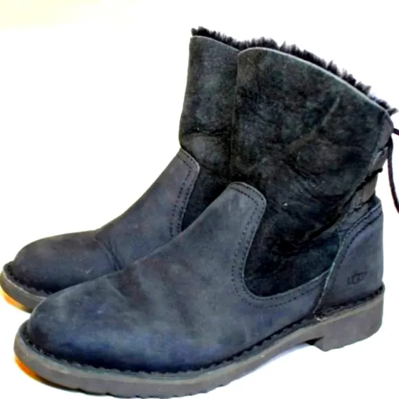 UGG Australia Uggs Naiyah Black Leather Boots Shearling warm 8