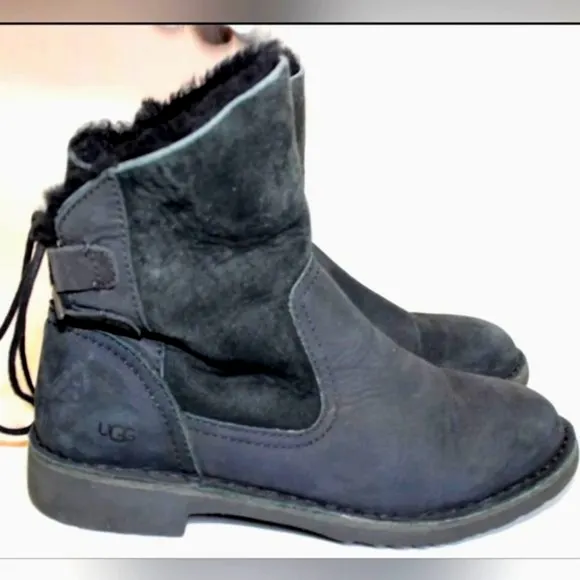 UGG Australia Uggs Naiyah Black Leather Boots Shearling warm 8