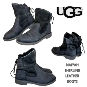 UGG Australia Uggs Naiyah Black Leather Boots Shearling warm 8
