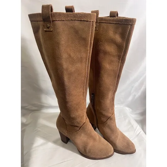 UGG AVA Tan Chestnut Tall Knee High Boots With Heel Suede Women's Size 6