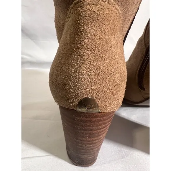 UGG AVA Tan Chestnut Tall Knee High Boots With Heel Suede Women's Size 6
