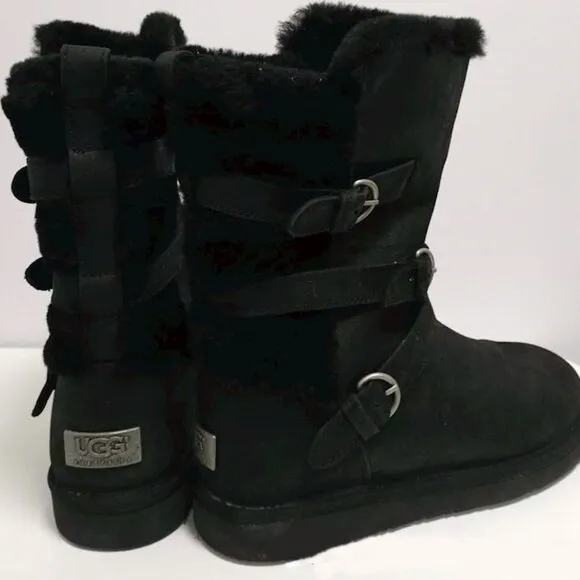 UGG Becket Black Leather Sheepskin Shearling Biker Moto Boots Sz 9 NWOT