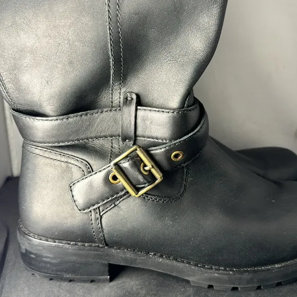 UGG Black Leather Harington Knee High Tall Riding Boots sz 9 .5 Women's Casual