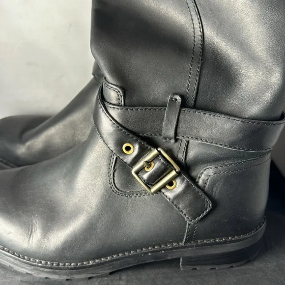UGG Black Leather Harington Knee High Tall Riding Boots sz 9 .5 Women's Casual