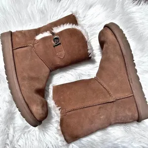 UGG | Chestnut Mid Calf Faux Sherpa Fur Metal Chain Boots | Size 8