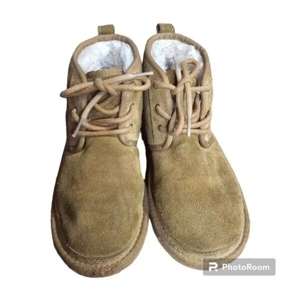 Ugg Chestnut Neumel II Chukka Boots Sz Kids 3 Lace-Up Suede Wool Lined 101732