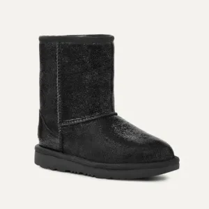 UGG Classic II Metallic Sparkle Boots Big Girls Size 5 Black Color Wool Lined