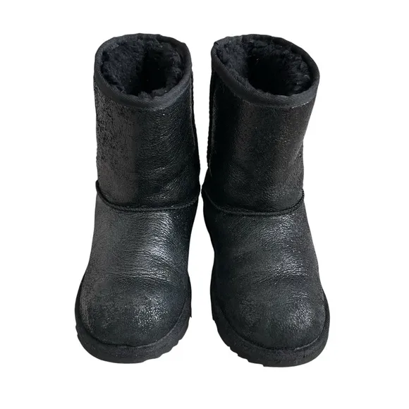 UGG Classic II Metallic Sparkle Boots Big Girls Size 5 Black Color Wool Lined