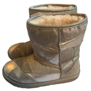 UGG Classic Short II Silver Gray Leather Patchwork Snow Boots Girls Size 5