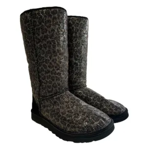 UGG Classic Tall Glitter Women Boots Leopard Animal Sherling Black US 7 Warm
