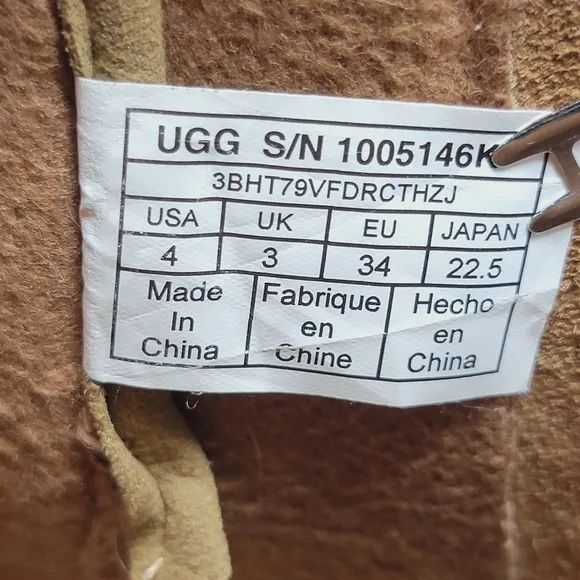 UGG Corene Winter Boot 1005146K Side Zip Brown Suede Kids Size 4 Pre-owned