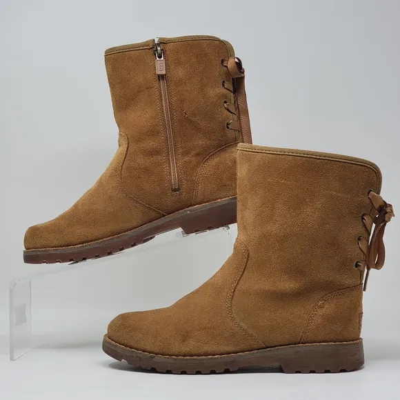 UGG Corene Winter Boot 1005146K Side Zip Brown Suede Kids Size 4 Pre-owned
