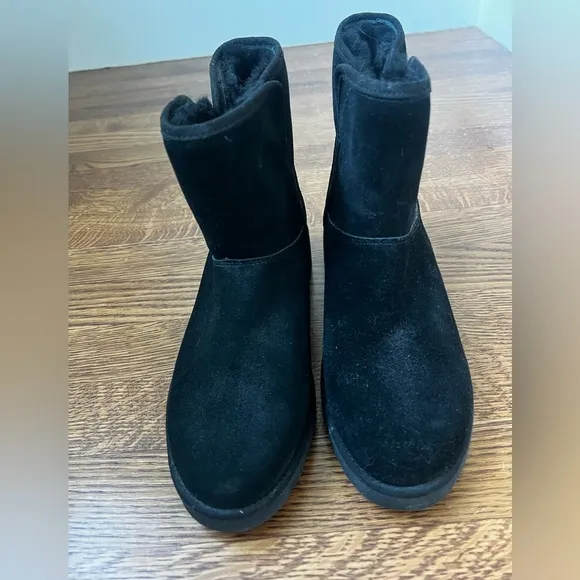 UGG Cory II Wedge Boots Suede Leather Shearling Sherpa Black Cozy Warm Luxury 7