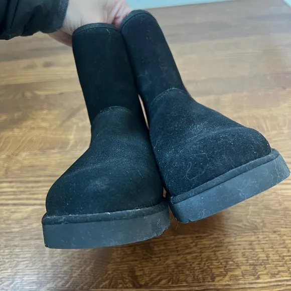 UGG Cory II Wedge Boots Suede Leather Shearling Sherpa Black Cozy Warm Luxury 7
