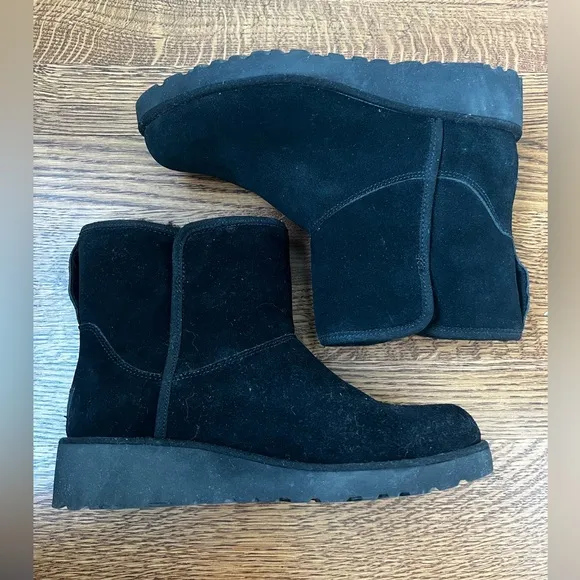 UGG Cory II Wedge Boots Suede Leather Shearling Sherpa Black Cozy Warm Luxury 7