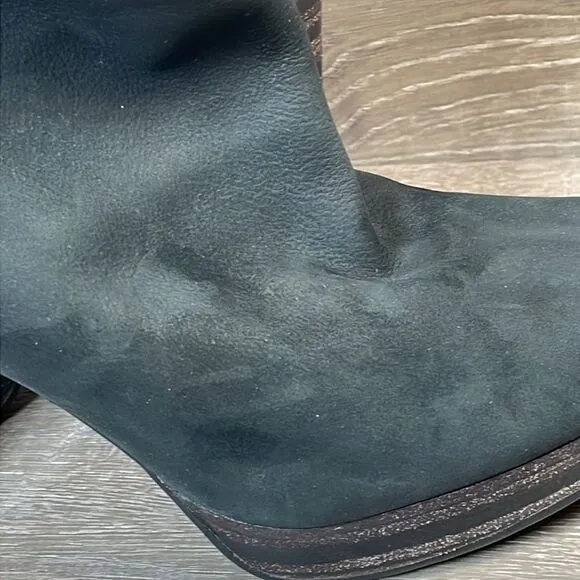 Ugg Dandylion Black Leather Women’s Sz 9.5 Gray Sheepskin Fold Over 4” Heel Boot