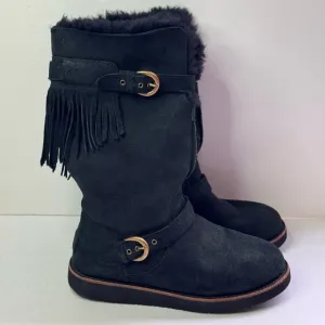 UGG Dauphine US Size 7 Woman Dark Blue Fringe Boots Fall Winter