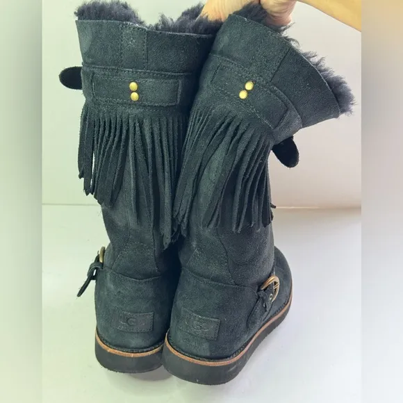 UGG Dauphine US Size 7 Woman Dark Blue Fringe Boots Fall Winter