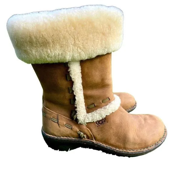 UGG‎ Elijo Chestnut Leather &amp; Shearling Boots — SZ 8 EXCELLENT CONDITION