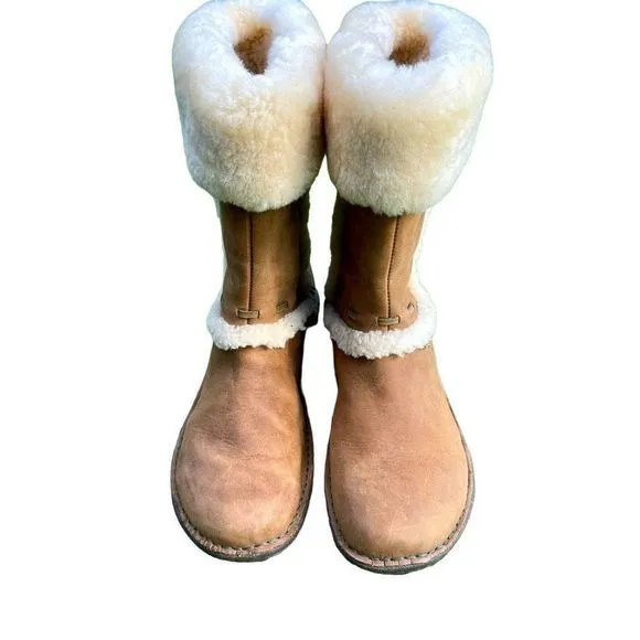 UGG‎ Elijo Chestnut Leather &amp; Shearling Boots — SZ 8 EXCELLENT CONDITION