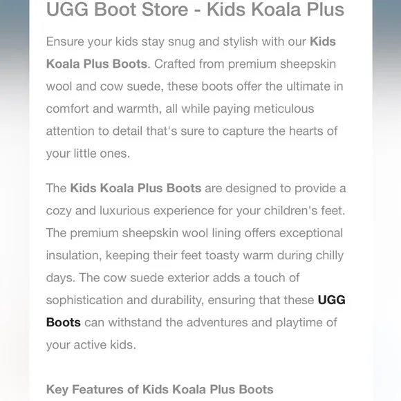 Ugg EverAU Koala Kids Suede Shearling Lined Soft Boots Classic Cozy Warm Casual
