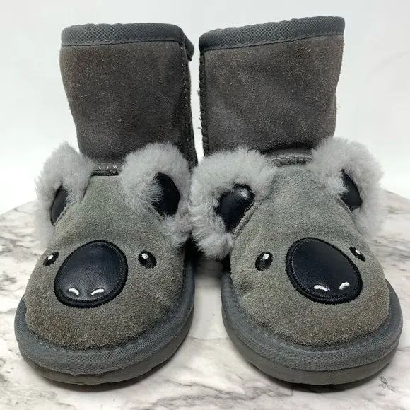 Ugg EverAU Koala Kids Suede Shearling Lined Soft Boots Classic Cozy Warm Casual