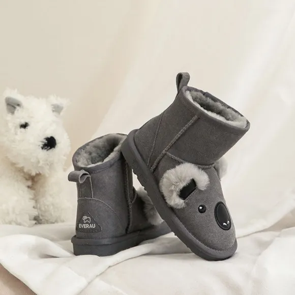 Ugg EverAU Koala Kids Suede Shearling Lined Soft Boots Classic Cozy Warm Casual