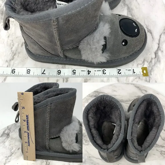 Ugg EverAU Koala Kids Suede Shearling Lined Soft Boots Classic Cozy Warm Casual