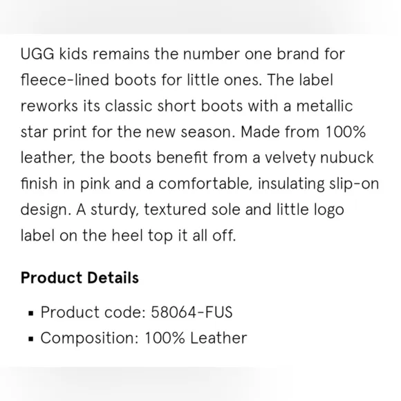 UGG Girls Fleecy Velvet Leathet Warm Faux Fur  Pink Boots with Stars Size 5