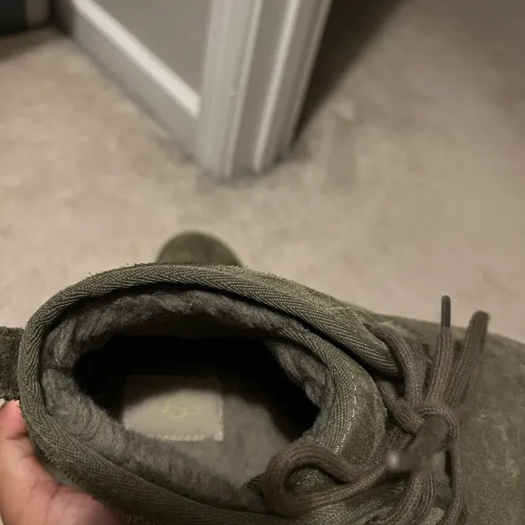 UGG Green Suede Ankle Boots with Lace-Up Design