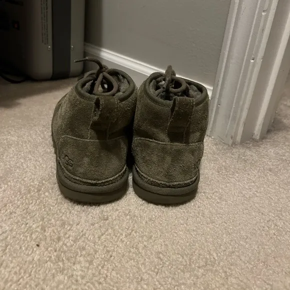 UGG Green Suede Ankle Boots with Lace-Up Design