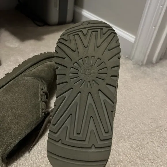 UGG Green Suede Ankle Boots with Lace-Up Design