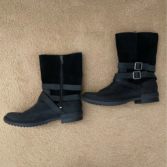 UGG | Lorna Buckle Black Waterproof Leather Harness Buckle Boot
